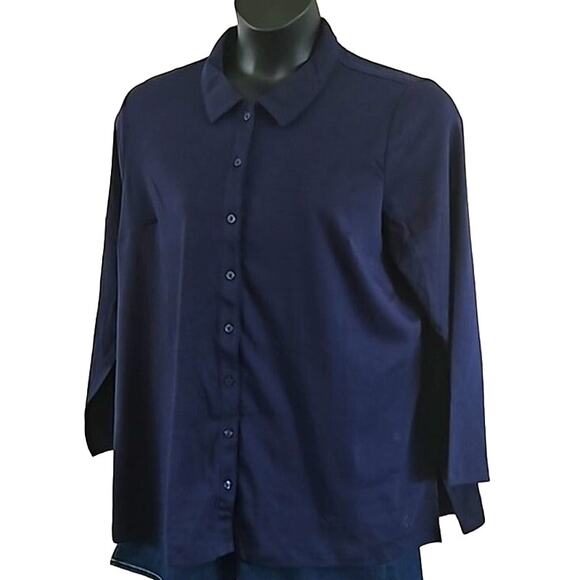 Isaac Mizrahi Live! Women's Essentials Pima Cotton Button-Up Shirt Blue Size 1XP - Picture 6 of 8
